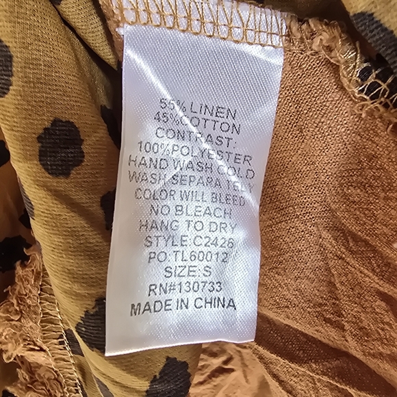 Umgee Brown Black Dalmatian Animal Print Frayed Hem Blouse Top Size Small - Picture 5 of 8